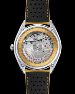 39.5 mm, steel on leather strap