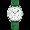 39.5 mm, steel on leather strap