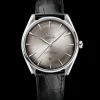 39.5 mm, steel on leather strap