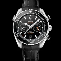 45.5 mm, steel on leather strap with rubber lining