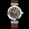 34 mm, steel on leather strap