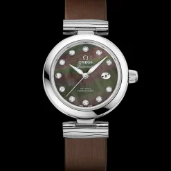 34 mm, steel on leather strap