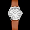 26 mm, steel on leather strap