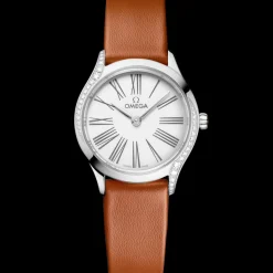 26 mm, steel on leather strap