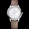 34 mm, steel on leather strap