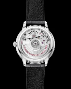 34 mm, steel on leather strap