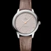 34 mm, steel on leather strap