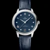 34 mm, steel on leather strap