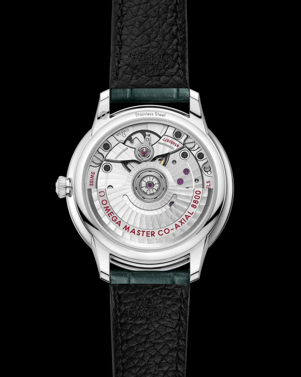 34 mm, steel on leather strap