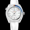 39.5 mm, white gold on leather strap with rubber lining