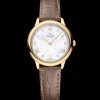 27.5 mm, yellow gold on leather strap