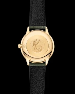 27.5 mm, yellow gold on leather strap