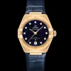 29 mm, yellow gold on leather strap