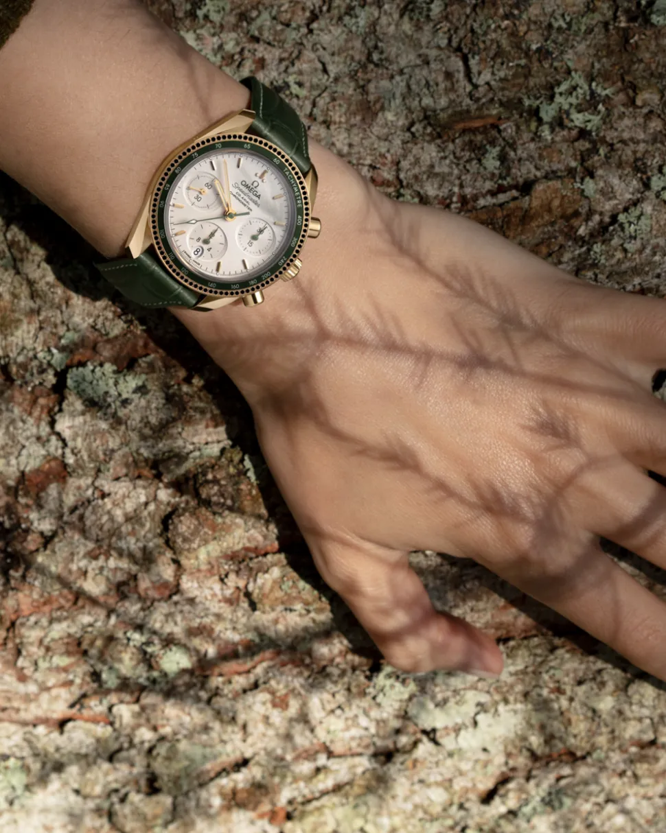 38 mm, yellow gold on leather strap