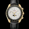 44.25 mm, yellow gold on leather strap