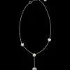 Necklace, 18k white gold, angelite, chalcedony, jade, opale