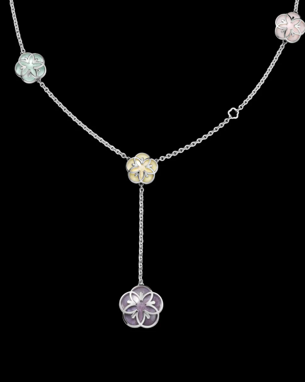 Necklace, 18k white gold, angelite, chalcedony, jade, opale