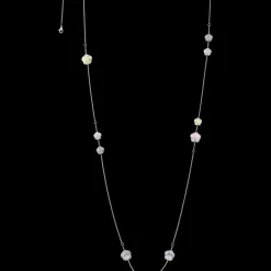 Necklace, 18k white gold, angelite, chalcedony, jade, opale