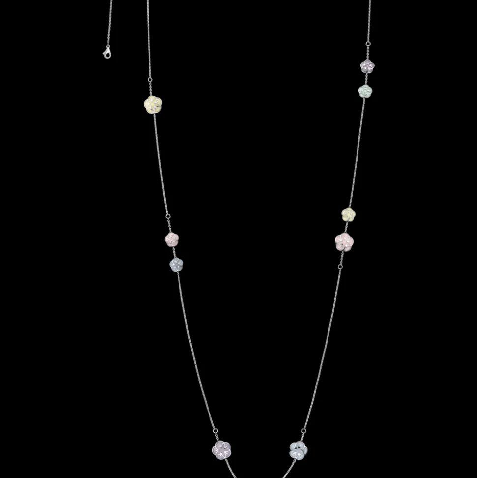 Necklace, 18k white gold, angelite, chalcedony, jade, opale