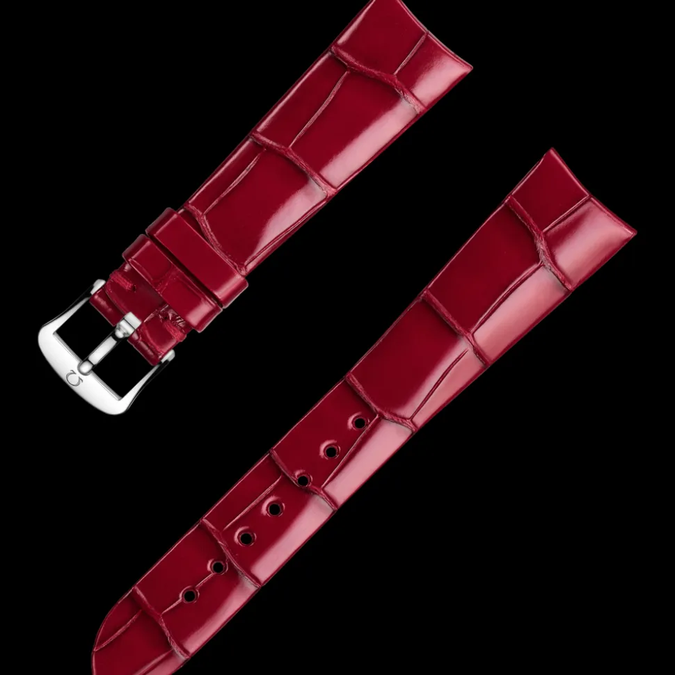 Red alligator leather strap with pin buckle
